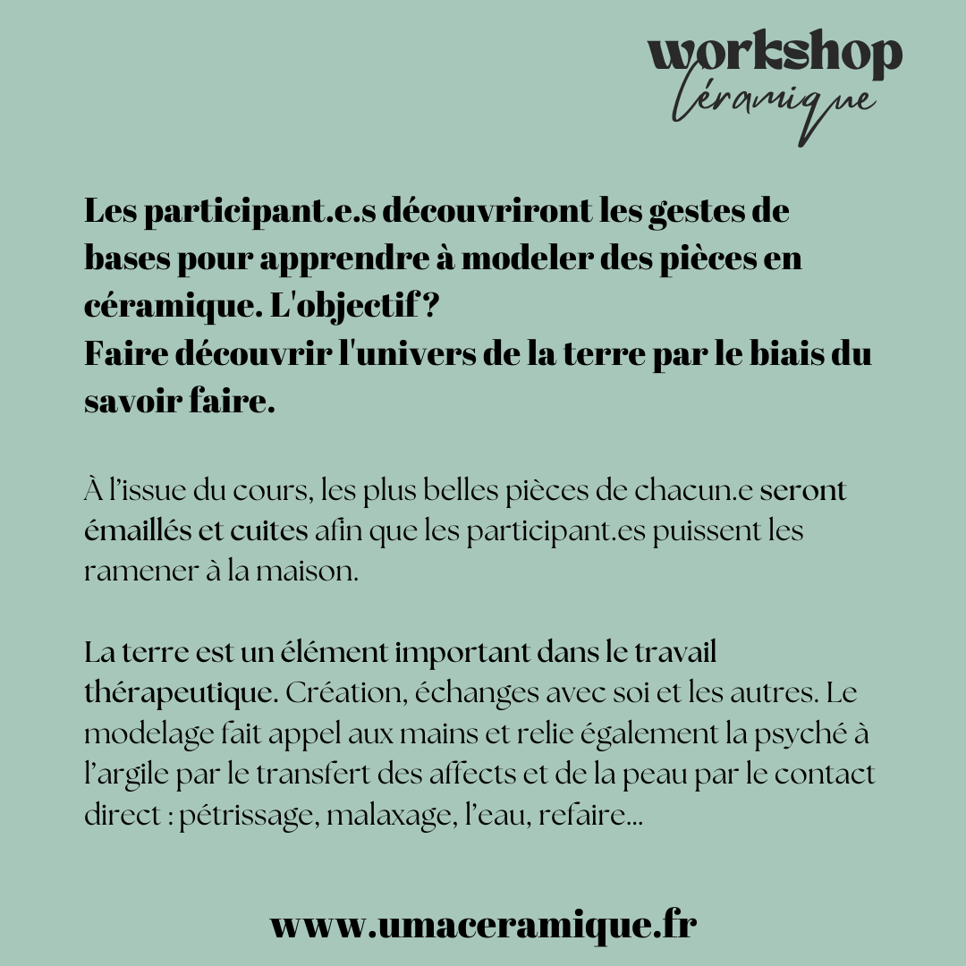 Atelier céramique adulte