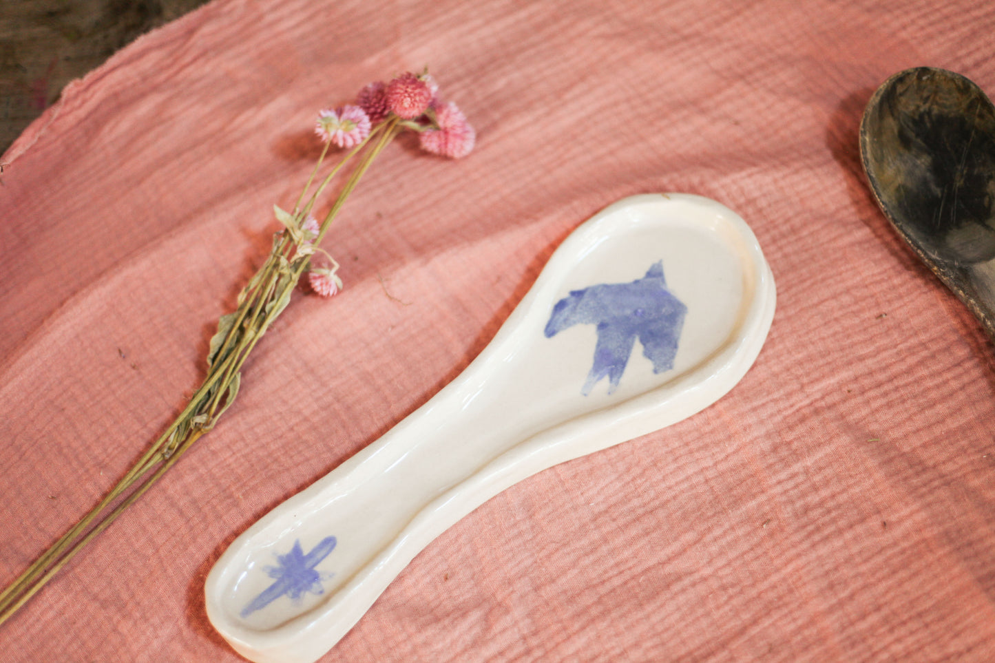 Repose-cuillère blanc et bleu pajarito