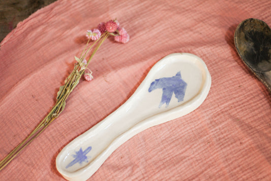 Repose-cuillère blanc et bleu pajarito
