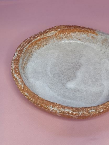 Grande assiette creuse terre rousse émail blanc