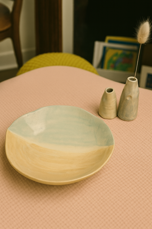 Assiette de service rose et bleu